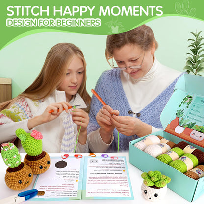 Crochetta Crochet Kit for Beginners, Crochet Starter Kits for Adults, Amigurumi Craft Knitting Crocheting Kits with Step-by-Step Video Tutorials, 6 Pc Hanging Potted Plants Family(40%+ Yarn