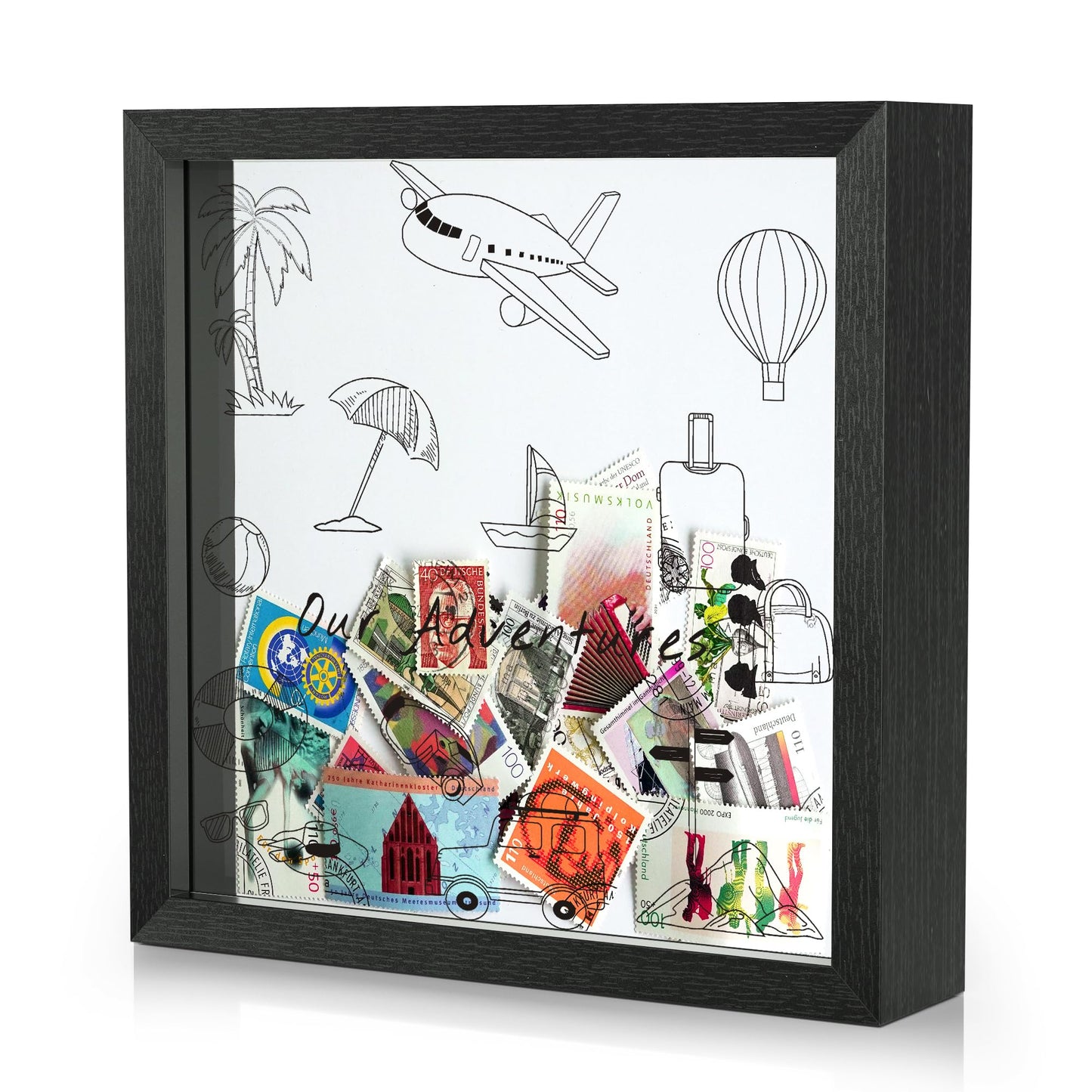 Jackma Travel Tickets Collection Shadow Box Frame, Funny Display Box for Collecting Tickets of Sporting Travelling Events – Piggy Bank Frame Memory Box with Slot on Top, Black 12x12”