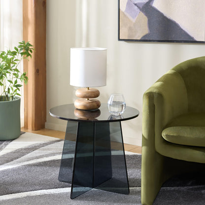SAFAVIEH Furniture - Latika Tinted Accent Table - Grey Tinted Glass - Fully Assembled - Ideal for Living Room, Bedroom, 19.7" W x 19.7" D x 17.7" H (ACC7301A)