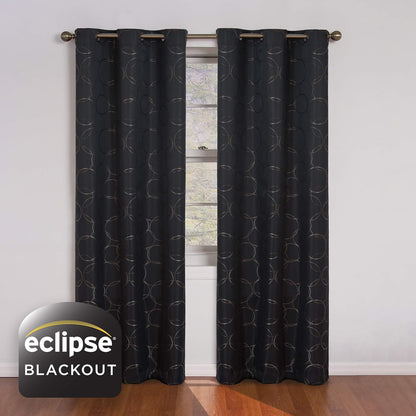 ECLIPSE Meridian Modern Blackout Thermal Grommet Window Curtain, Black, 42 in x 84 in, 1 Panel for Bedroom or Living