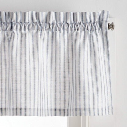 Martha Stewart Ticking Stripe 3-Piece Window Curtain Valance and Tiers Set, White Indigo