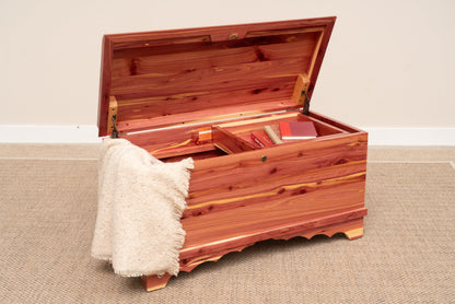 Rustic Red Door Co. Cedar Hope Chest with Waterfall Top and Tray, Amish Made Wooden Storage Trunk Box for Bedroom, Blanket, Clothes, Anti-Slam Hinges and Lock, Cedar Wood, Natural Stain, 36" Long