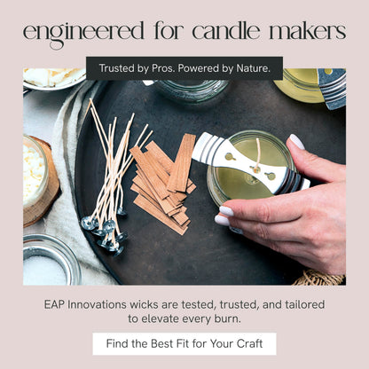 EAP Innovations 6" Eco Candle Making Wicks, Self-Trimming Design, Coreless Cotton Wicks for Candle Making, Ideal for DIY, Ideal for Low Melt-Point Waxes, Size ECO-12, Pack of 100