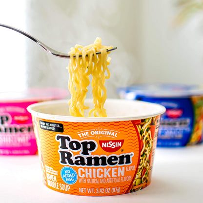 Nissin Top Ramen Bowl Ramen Noodle Soup, Chicken, 3.42 Ounce (Pack of 6)