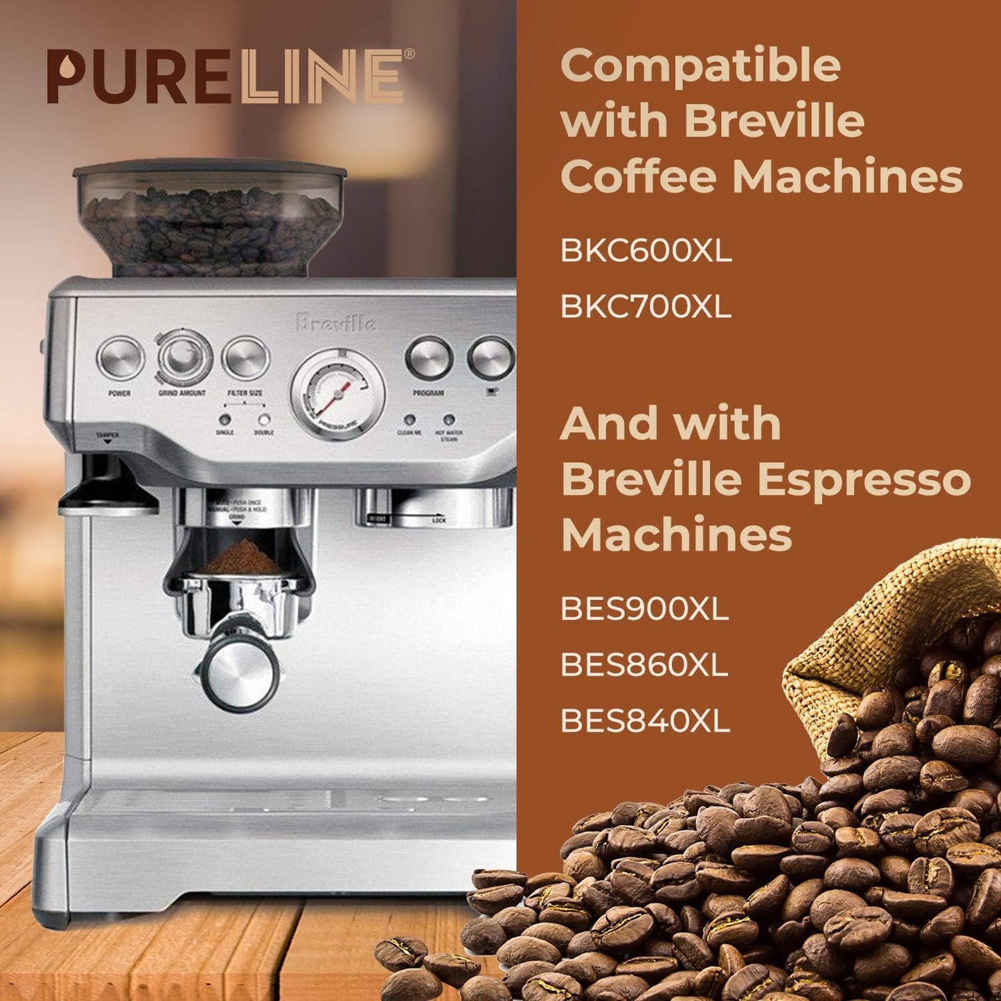 12-Pack Breville Water Filter BWF100 Replacement by Pureline, Compatible with Breville Espresso Machine