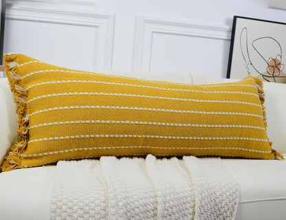 12 36,Clasic Decorative Farmhouse Extra Long Lumbar Throw Pillow Cover x Striped Textured Cotton Boho Long Body Pillow