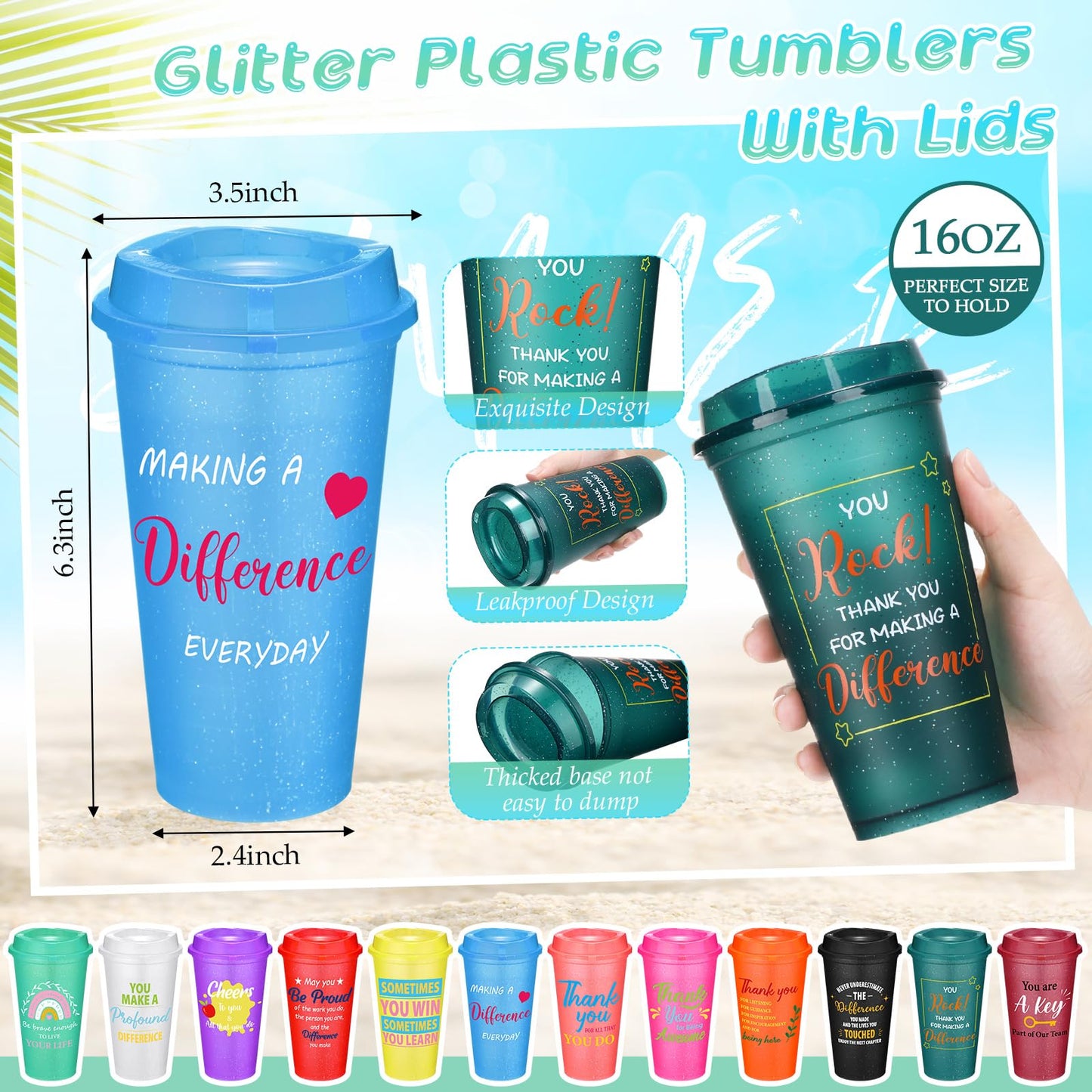 Skylety 96 Pack Employee Appreciation Coffee Cups with Lids 16 oz Reusable Plastic Tumblers Thank You Teacher Appreciation Gifts Bulk for Staff Coworkers Volunteers Nurses Office Team Recognition