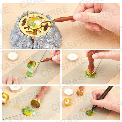 CRASPIRE Wax Seal Stamp Heads Set 6PCS Blank Sealing Wax Stamp Heads with 2PCS Wooden Handle for Wedding Invitations Envelopes Cards(2 Square 2 Round 2 Oval)