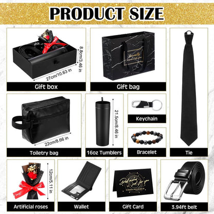 Tioncy 10 Pcs Father Day Gift Basket for Men,Gift Basket Box Kit 16 oz Tumblers Wallet Tie Belt Anniversary Birthday Present for Dad Husband Him Boyfriend(General)