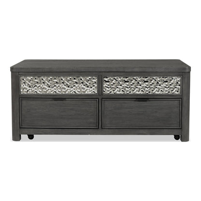Furniture of America Selyra Modern Contemporary Solid Wood 46-inch Lift-top Rectangular Coffee Table with Dented Stainless Steel Accents, Wire Brush and Ball-Bearing Glides for Living Room, Ash Gray