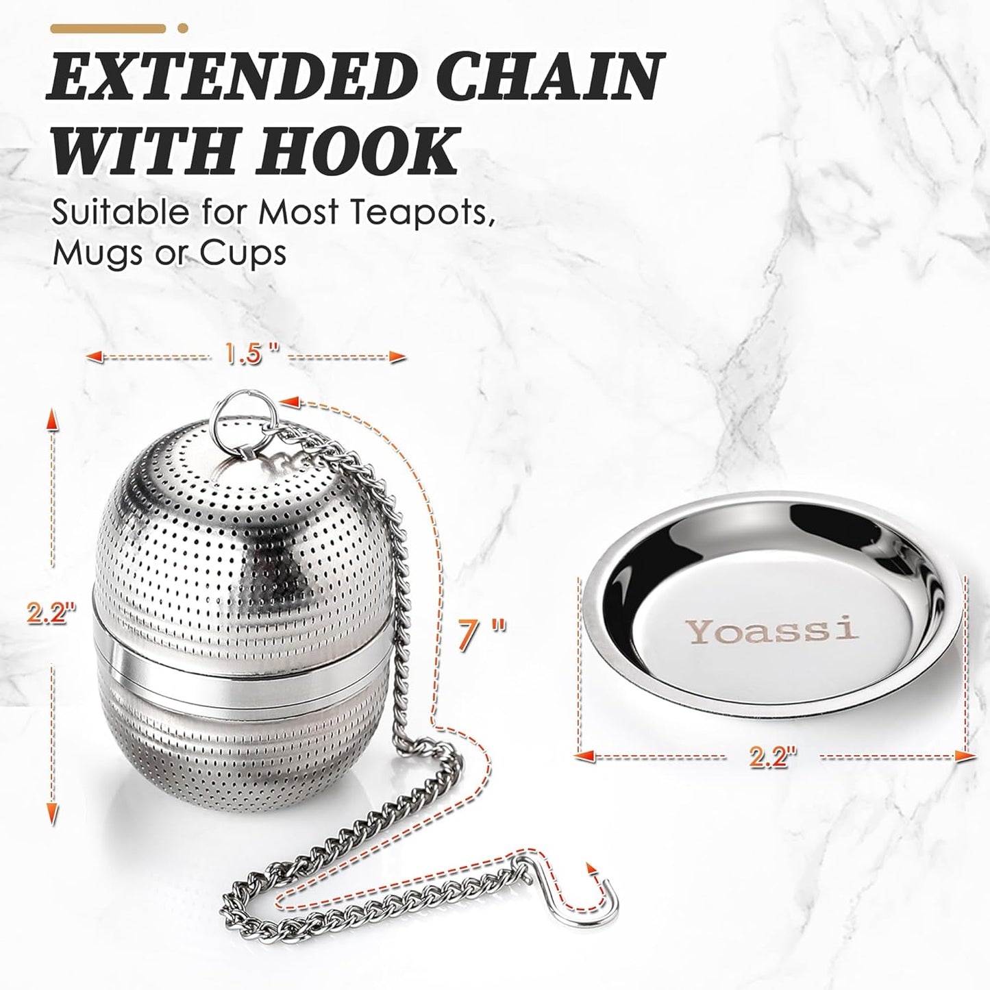 2 Pack Tea Infusers for Loose Tea, Extra Fine Mesh Stainless Steel Tea Strainers with Extended Chain Hook and Drip Tray