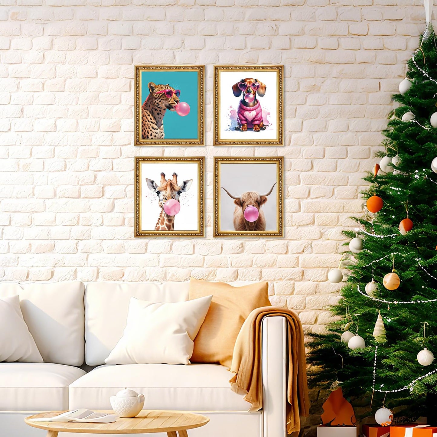 XUNLURY Funny Animal Diamond Art Kits 4 Pcs, Trendy Pink Leopard Highland Cow Dachshund Giraffe Diamond Painting Kits for Kids Adults Beginners, Full Drill Diamonds Dots for Home Decor, 9.8x11.8 Inch