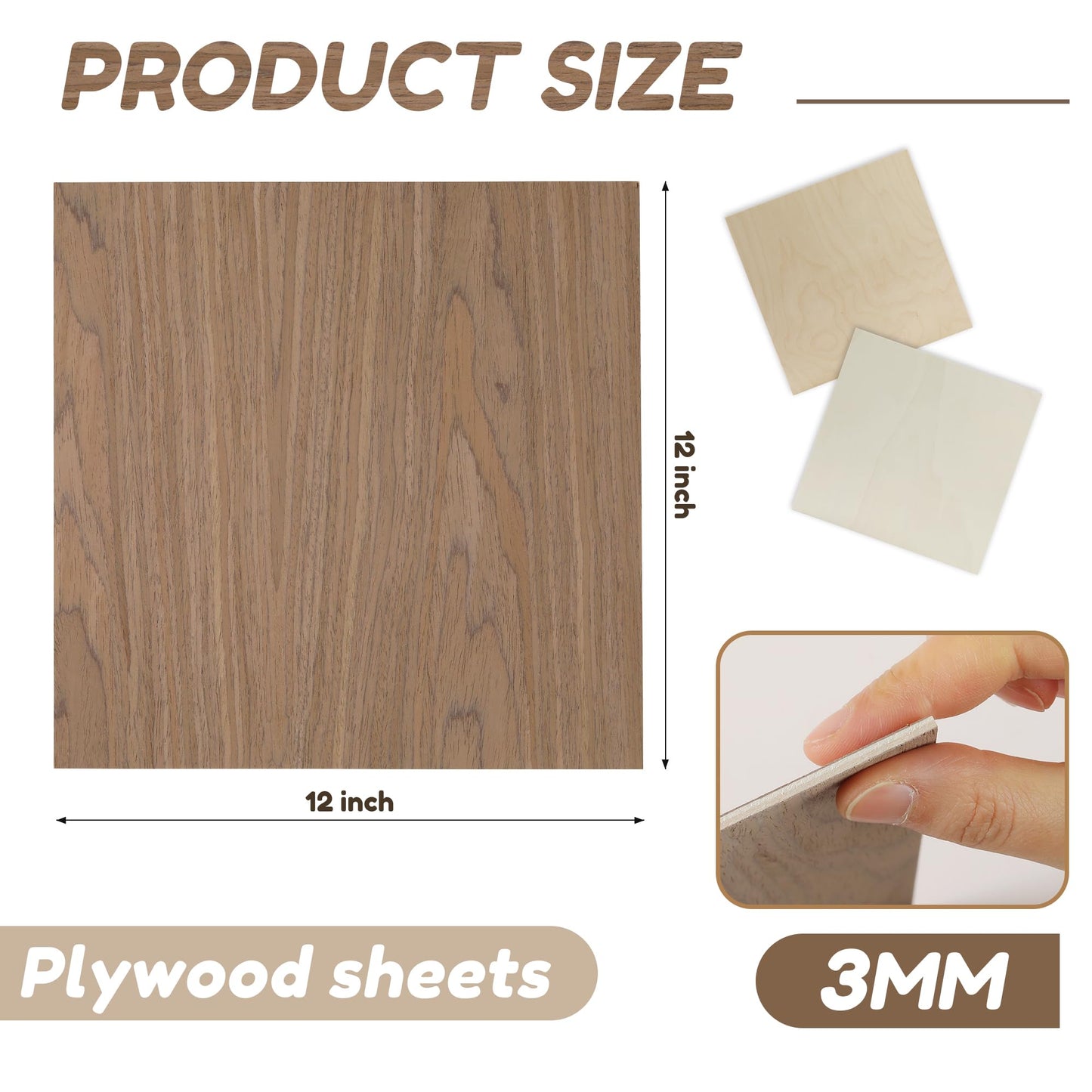 6 Pack Walnut Wood Sheets, 12 x 12 x 1/8 Inch Basswood + Walnut + Birch, Wood for Laser Cutting and Engraving, 3mm Plywood for Laser Cutting, Wood for Crafts, Laser Engraving Blanks, Unfinished Wood