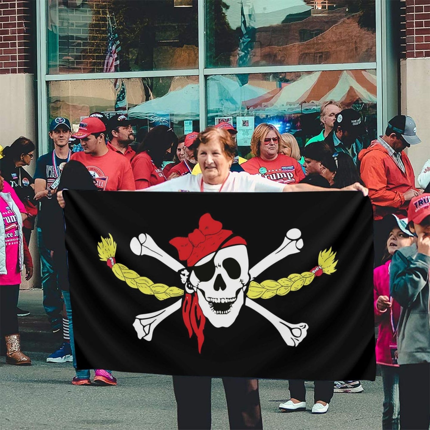Gril Pirate Skeleton and Crossed Bones Flag 3x5 Ft Outdoor Indoor Funny Fun Garden Yard Banner Decor Sign Metal Grommets