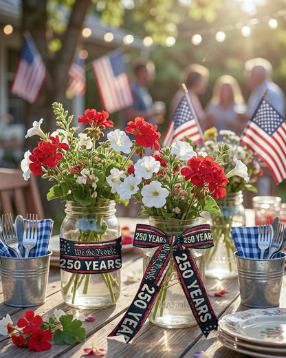 Gleamagic 2-Pack America 250th Anniversary Ribbon Bundle - 1 Inch x 50 Yards Total - Patriotic Satin Ribbon for Independence Day, July 4th Decor & Semiquincentennial Crafts & Commemorative Decor