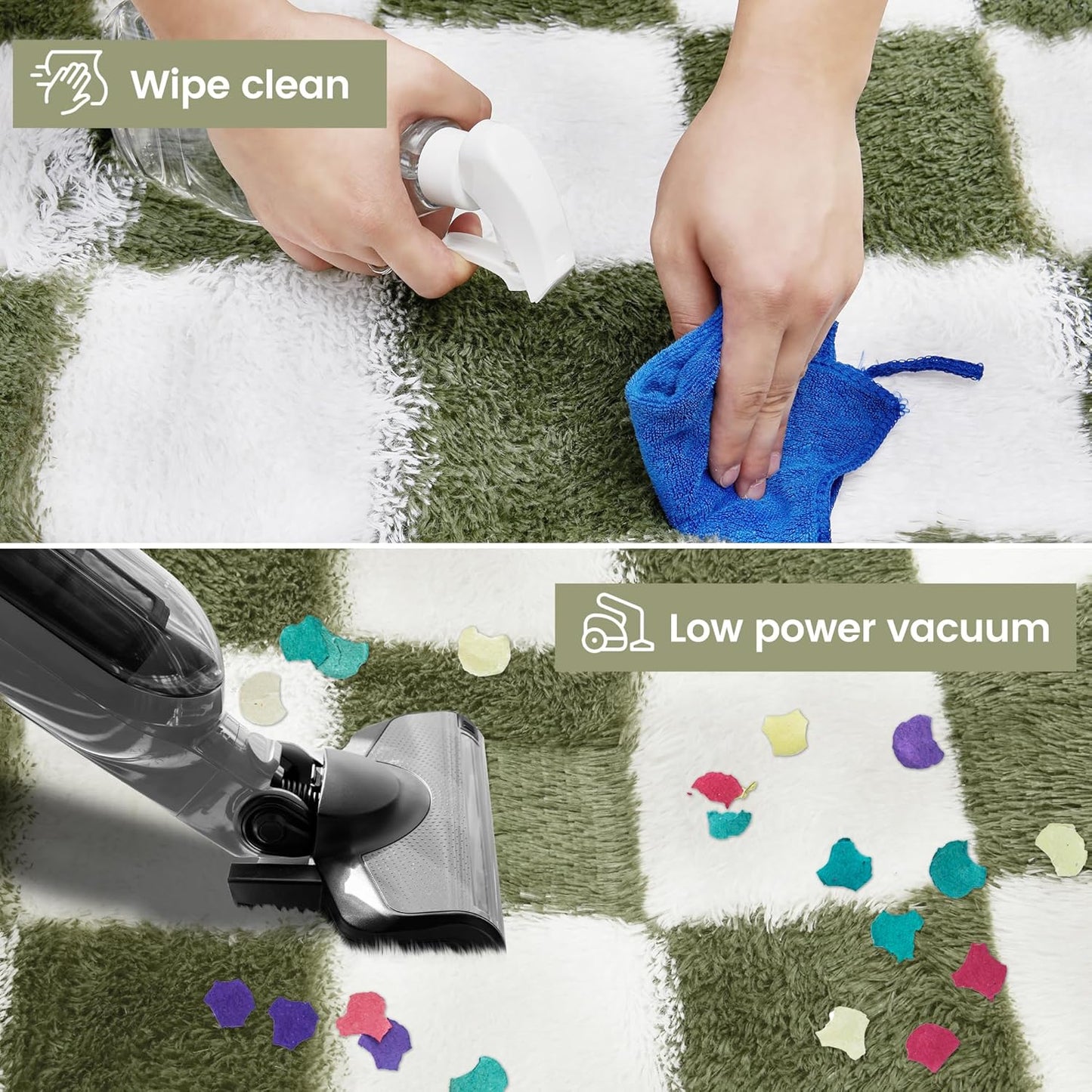 TOOHUB 5x7 Super Soft Rug for Bedroom, Ft Green and White Area Rug Classic Checkered Shaggy Anti-Skid High Pile Soft