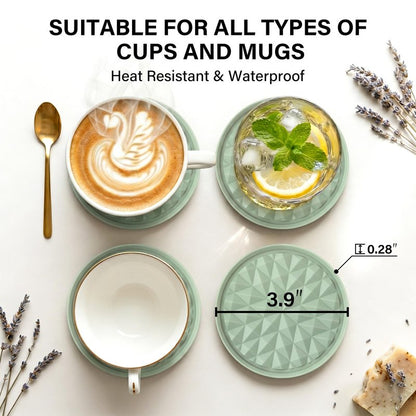 Wingcases Silicone Coasters for Drinks[4 Pack]- Cup Mat for Tabletop Protection-Non-Slip, Non-Stick, Coffee Table Decor, St. Patrick’s Day Home Decor Gift, Sage Green