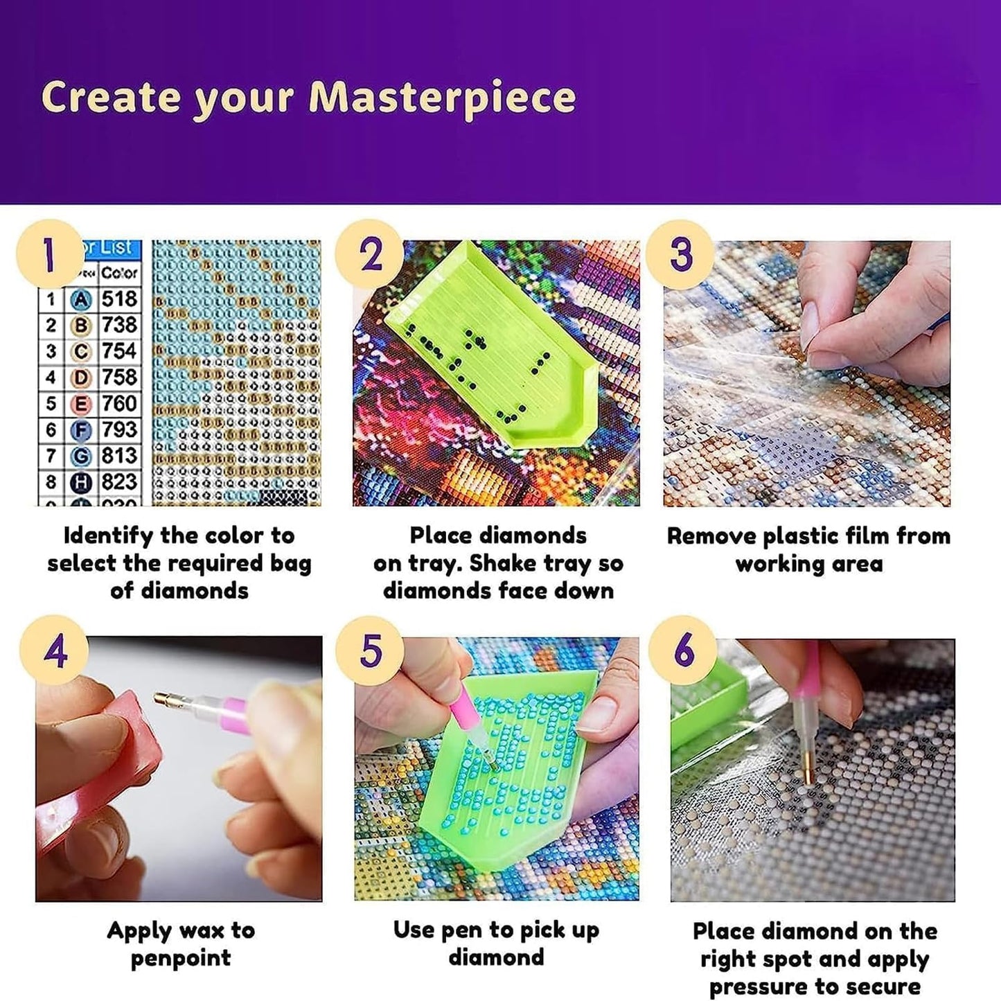 DOTZSO Diamond Art Kits for Adults 6 PCS, DIY Full Diamond Art kit with Crystal Cross Stitch Picture Art and Craft for Adult Beginners 12x16 Inches (Landscape Beach Moon Lake Dream)