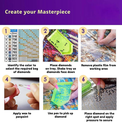 DOTZSO Diamond Art Kits for Adults 6 PCS, DIY Full Diamond Art kit with Crystal Cross Stitch Picture Art and Craft for Adult Beginners 12x16 Inches (Landscape Beach Moon Lake Dream)
