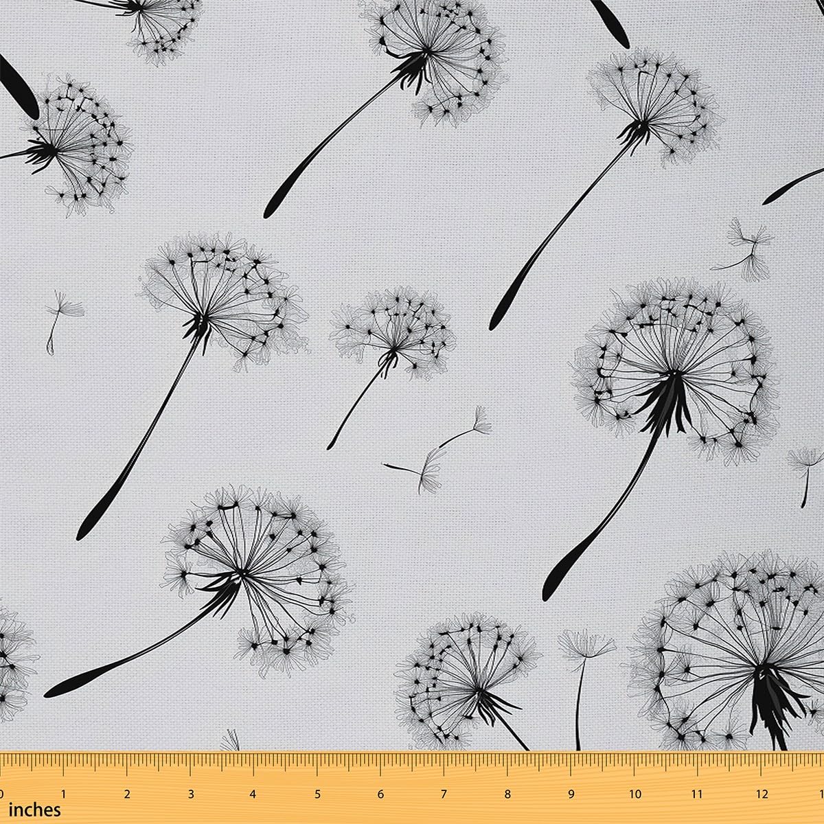 Dandelion Fabric by The Yard Black and White Blooming Flower No Stretch Fabric for Handmade Supplies Wild Outdoor Botanical Plants Soft Flannel Polyester Fabric for DIY Home Accents 2 Yard Bolt,72x59