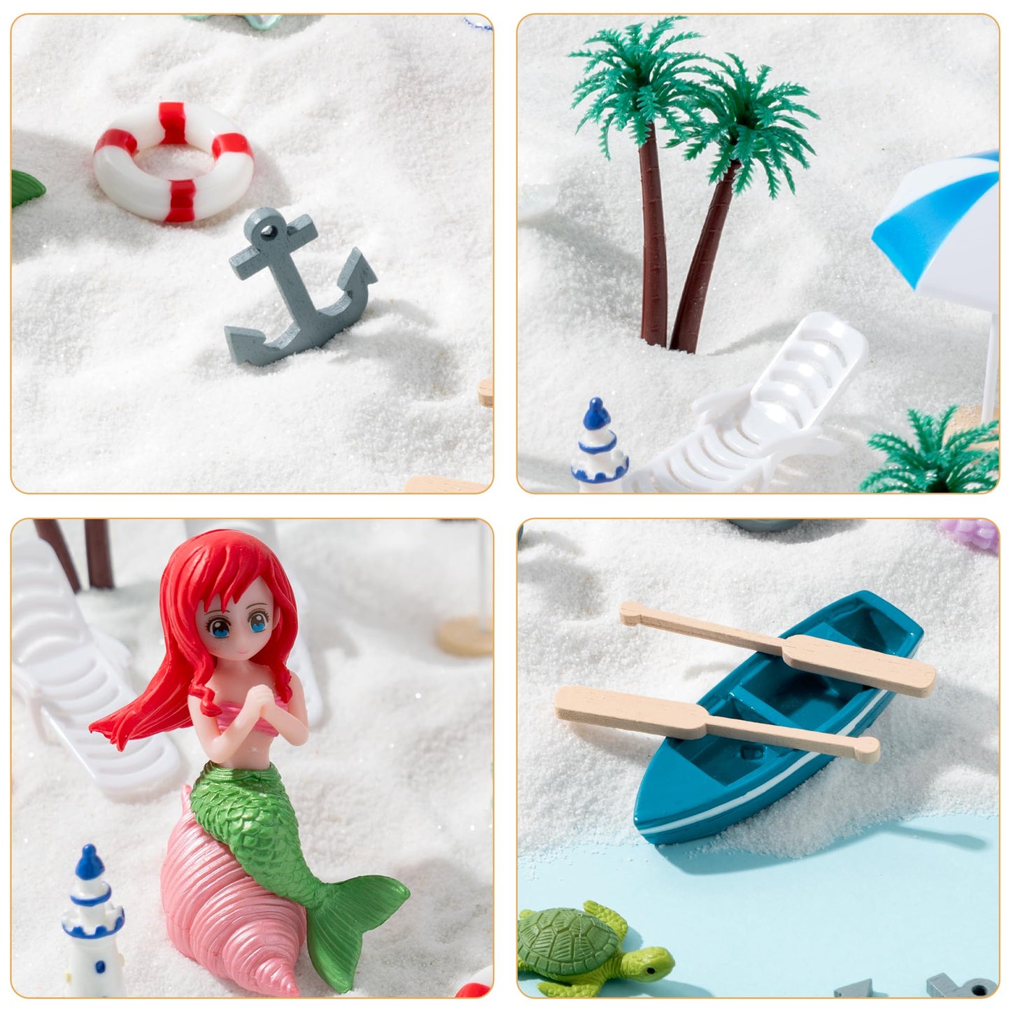 Haooryx Beach Fairy Garden Miniature Ornament Accessories - 31Pcs Summer Ocean Cake Topper Decoration DIY Resin Micro Seaside Scene Figure for Summer Beach Swimming Pool Birthday Party Favor Supplies