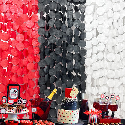 192Ft Red Black White Party Decorations Big Circle Dots Backdrop Streamer Garland for Graduation Birthday Bachelorette Engagement Baby Shower Wedding Las Vegas Casino Poker Pirate Party Supplies