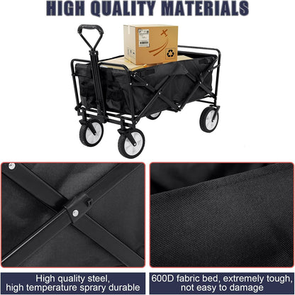 360 Collapsible Wagon Foldable Heavy Duty Steel Utility Outdoor Beach with Big Wheels for Sand, Garden Cart Grocery