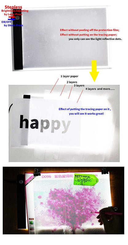 Small A5 Ultra-Thin Portable LED Tracing Light Box Dimmable Tracer Pad Board Adjustable Brightness for Artists Drawing Sketching Trace Animation Artcraft 5d Diamond Painting