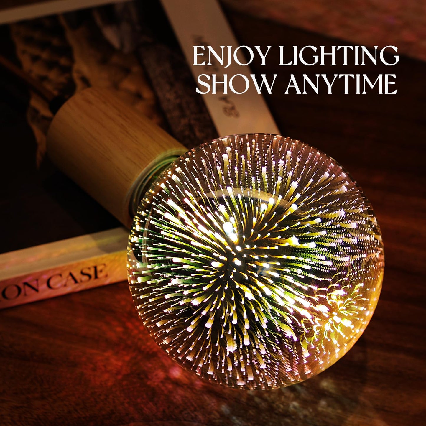 Porseme 3D Fireworks Decorative Light Bulb, E26 Base, 7W, AC100-240V, Glass Bulbs with Soft Warm Light, Shiny Decor for Home, Bedroom, Party (Included 1 G125 Bulb)
