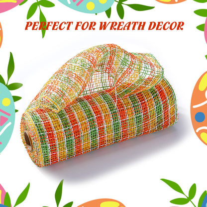 Chuangdi 3 Fall Rolls Poly Burlap Mesh 10 Inches Deco Mesh for Wreath Thanksgiving Yellow Orange and Green Sunflower Plaid Decorative Ribbon for Autumn Wreath Making Supplies