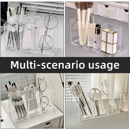 eieioo Acrylic Makeup Brush Holder, 2 Pack Clear Pencil Holder, Desk Accessories Holder with 3 Compartments, Brush Organizer for Vanity, Desk, Cosmetic Display