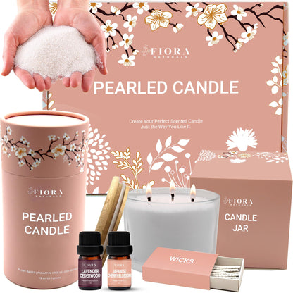 Pearled Candle Sand Gift Set - 18oz Sand Wax, 30 Wicks, 2X Natural Fragrance Oils + Free Large Glass Jar Included - Smoke-Free Powder Snow Candles, Upto 120 Hours Burn Time - DIY Candle Making Kit