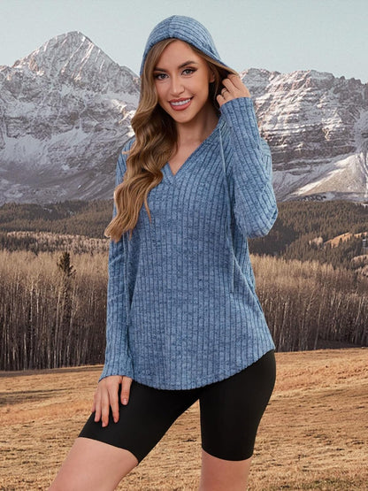 Lylinan Womens Cozy Knit Sweaters Hoodies Ribbed V Neck Pullover Sweatshirts for Fall Outfits S-XXL