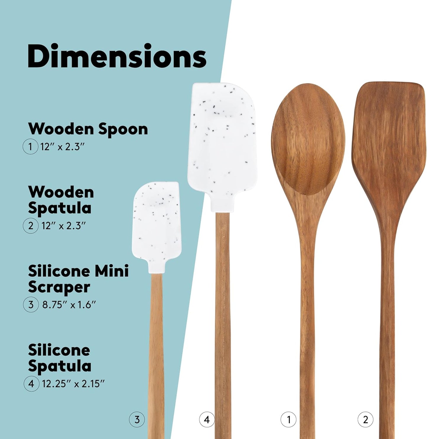 Real Simple Cooking Set with Silicone Spatulas and Wooden Spoons | Includes Wooden Spoon, Wooden Spatula, and 2