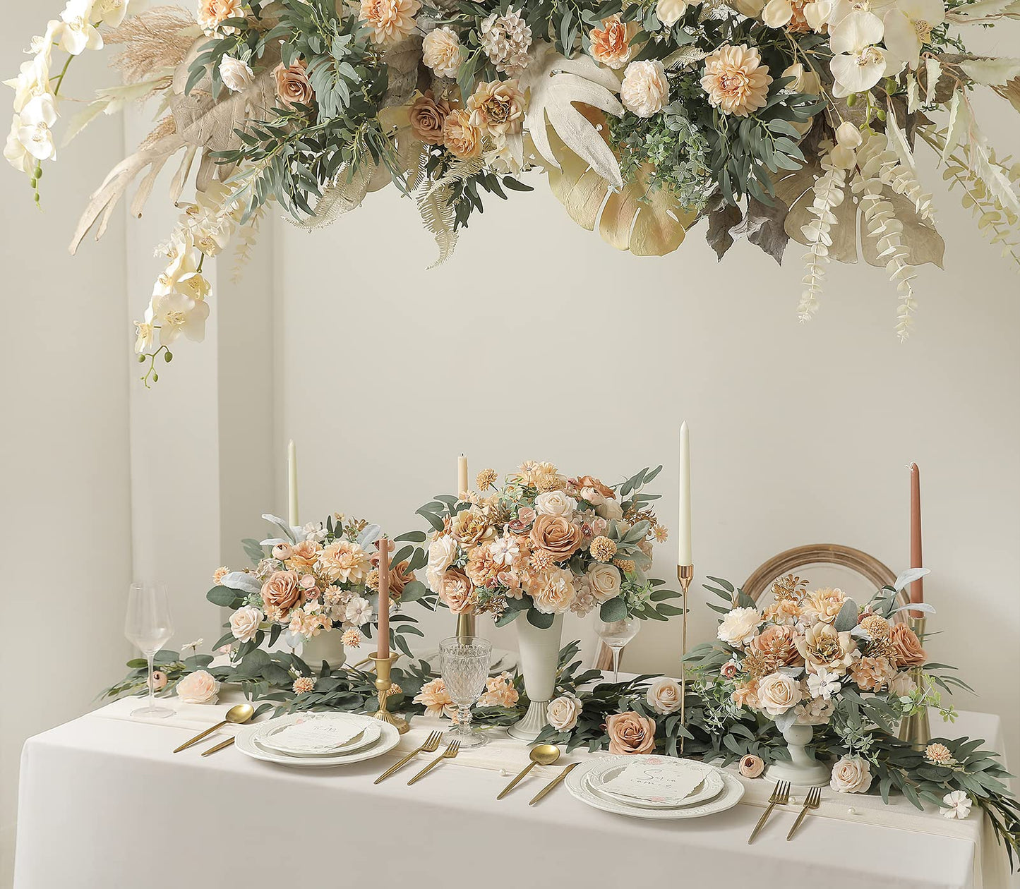 Serra Flora Artificial Flowers Combo Box Set Faux Flowers Bulk Flower Leaf with Stems for DIY Wedding Bouquets Centerpieces Baby Shower Party Home Decorations