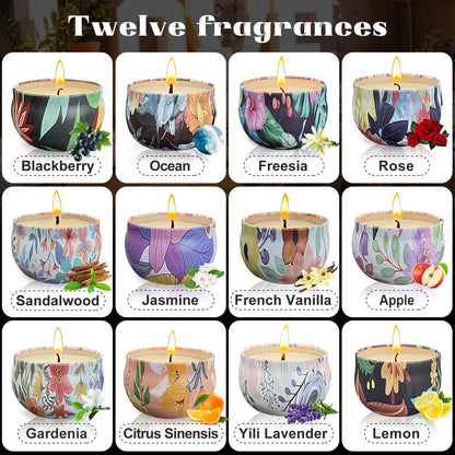 Scented Candles Gifts Set 48 Pack Soy Wax Travel Tin Jar Candles for Home 2.5 OZ for Mom for Christmas, Home Scented Decoration Birthday, Thanksgiving, Mother's Day, Floral Pattern