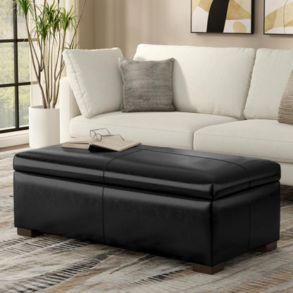 SIMPLIHOME Gabbie Storage Ottoman - 48 inch Wide Upholstered Vegan Leather Rectangle Storage Ottoman Bench in Midnight Black, Contemporary Ottoman for Living Room with Lift-Up Lid
