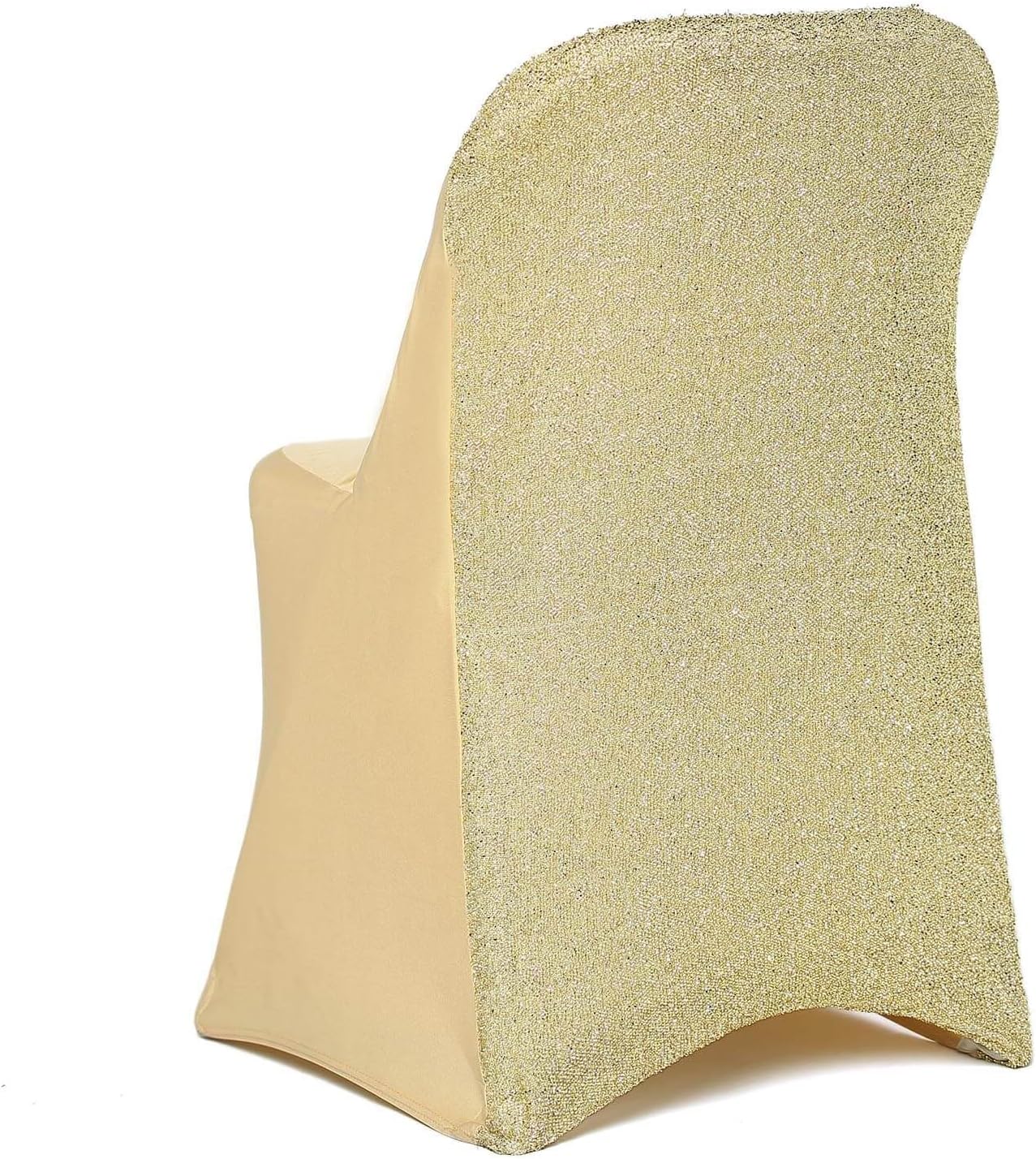 1 Set Efavormart Champagne Spandex Stretch Folding Chair Covers for Party Dining Chairs W/Metallic Glittering Back
