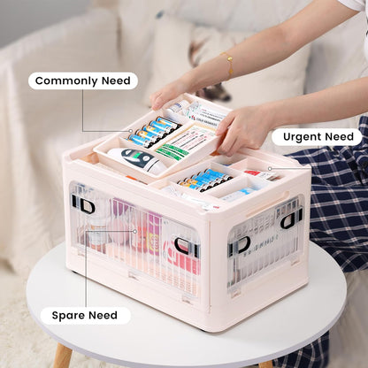 24 QT Medicine Organizer Storage Box with Removable Tray, Extra Large Collapsible First Aid Box Empty, Clear Medicine