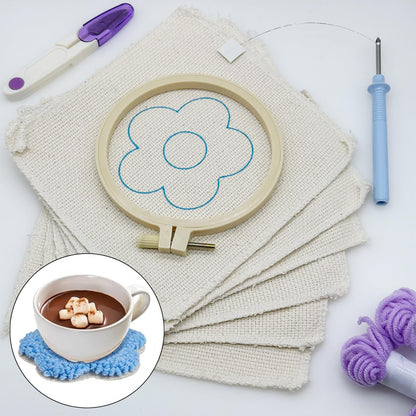Allazone 8 PCS Punch Needle Coasters Kit, Flower Embroidery Punch Needle Kits, Punch Embroidery Kit with Felt Yarns Hoop Tools for DIY Crafts