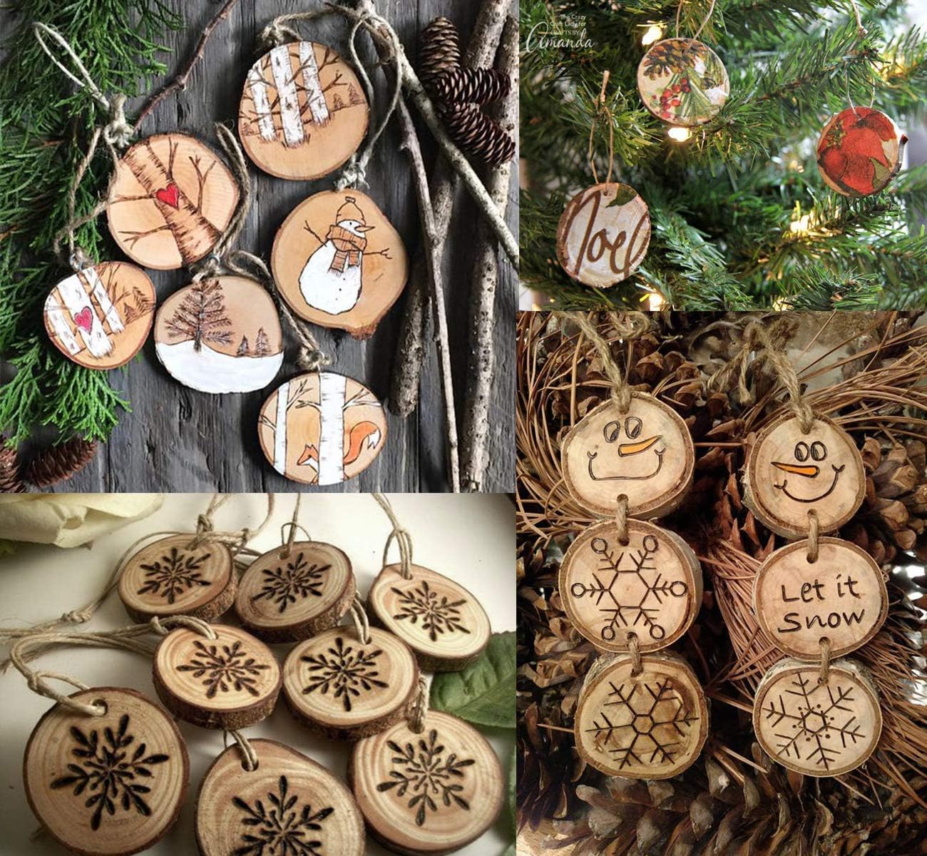 50Pcs Wood Slices for Crafts, 2.4"-2.8" Unfinished Wood Circles for Crafts with Pre-drilled Hole and String, Unfinished Wood Rounds for Home Decor, Painting, Wooden Coasters, DIY, Party Wedding Decor