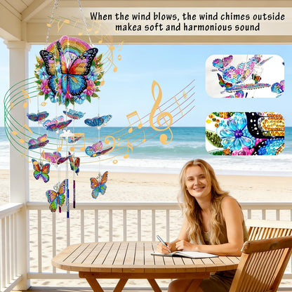 Xylzzuit Diamond Art Painting Wind Chimes Rhinestone Butterfly Diamond Art Suncatcher Double Sided Hanging Pendant DIY Craft for Adults Wall Window Ornament Home Decor (Butterfly01)