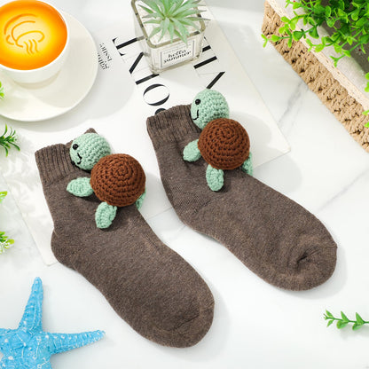 Whaline 3D Knit Animal Sock Turtle Socks Brown Funny animal Hug Cotton Socks for Holiday Christmas Party Gift Supplies, 1 Pair