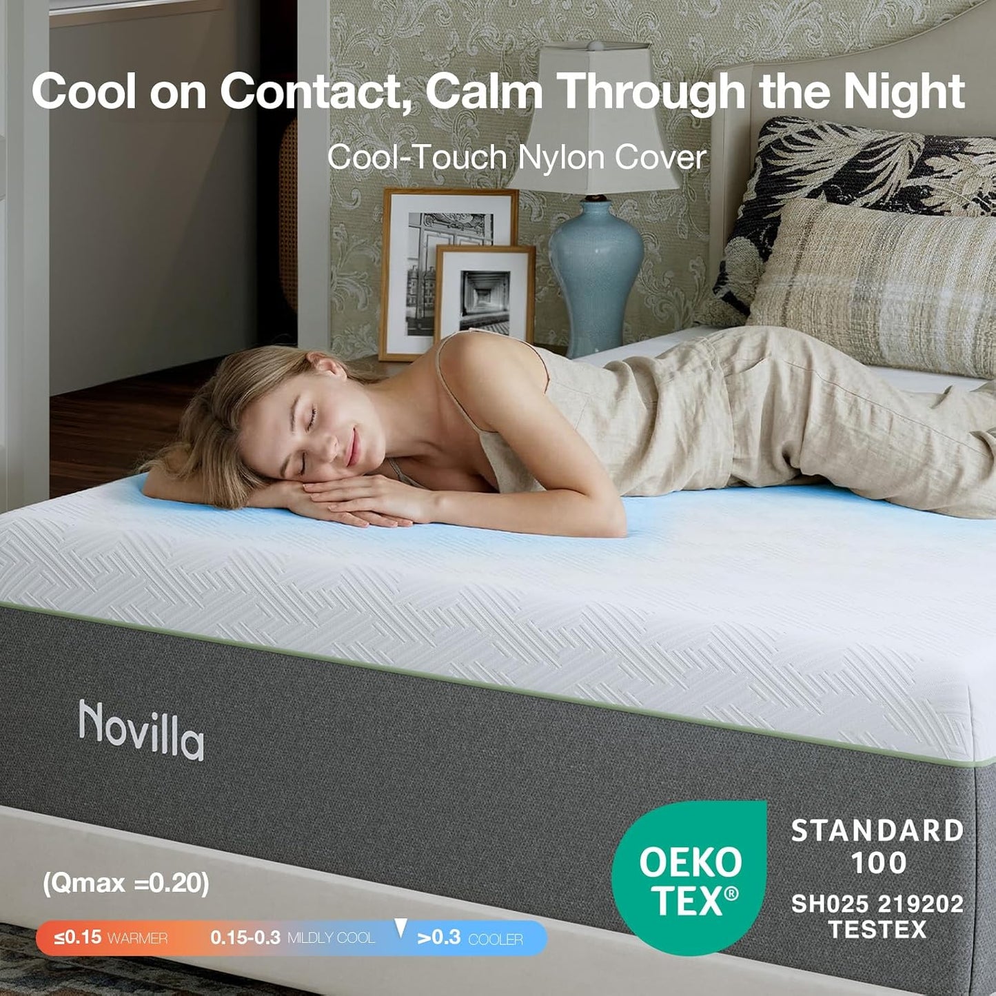 Novilla Bliss Twin XL Mattress - 10 Inch Green Tea Memory Foam for Refreshing Sleep | Cool-Touch Cover & Pain Relief