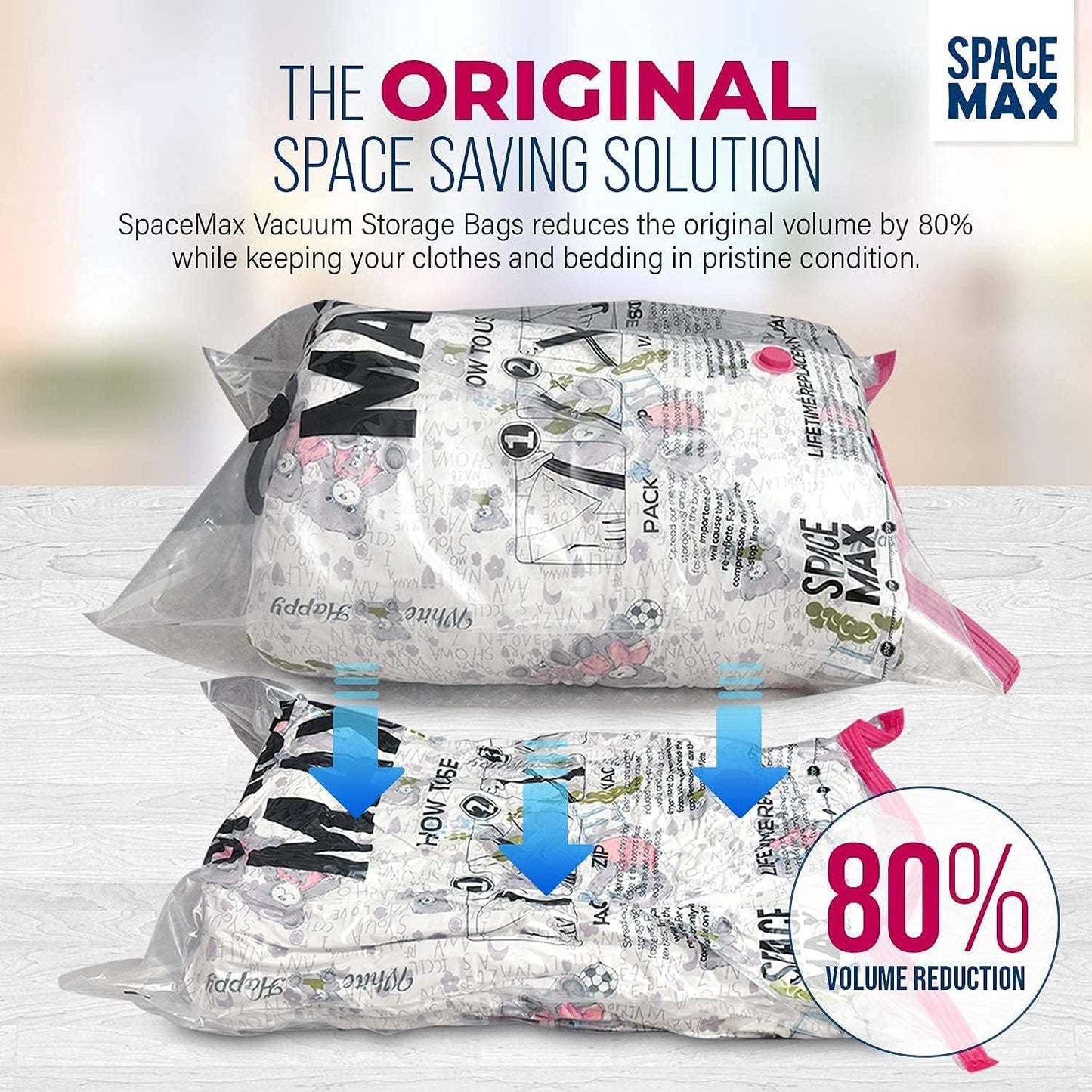 Premium Jumbo 6 Pack Space Saver Vacuum Storage Bags - Reusable, Double Zip Seal & Leak Valve, Includes Hand Pump