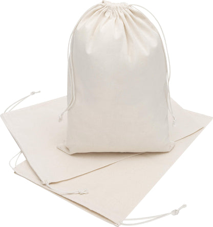 DR 100 Percent Cotton 10x15 Muslin Drawstring Bags for Clothes Storage Pantry (10 x 15 inch - 12 pack, Beige)