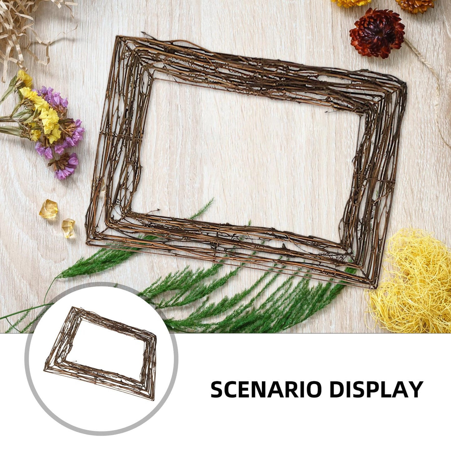 PRETYZOOM Natural Rattan Twig Wreath Base 17.3 Inch Oval Grapevine Frame for DIY Floral Crafts Seasonal Home Decor Accents