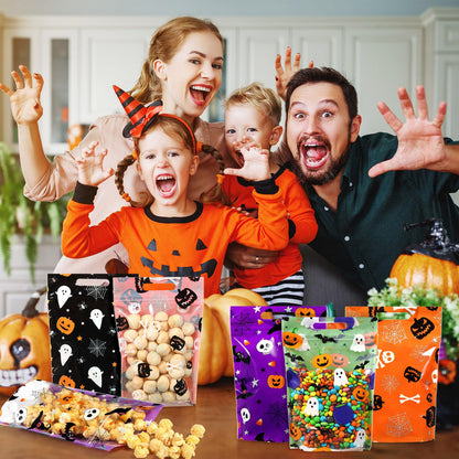 Resholder 60 Pcs Halloween Treat Bags Bulk Plastic Bags with Handle Pumpkin Witch Hat Ghost Candy Goodie Bag Halloween Party Favor Gift Bag for Kids Birthday Party Supplies