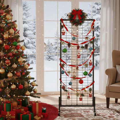 Urban Deco 2 Packs Grid Wall Panel Display Stand, 2.2' x 6.2' FT Gridwall Panel with Extra 16 Hooks, Craft Show Display Rack Black Metal Grids Standing Wire Rack for Retail Merchandise
