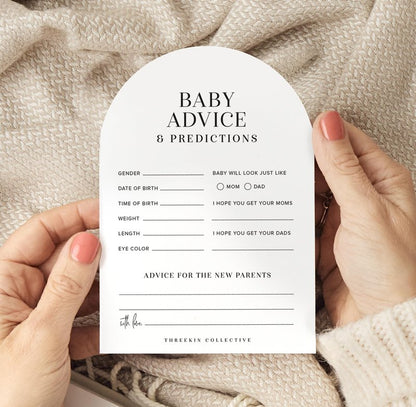 ThreeKin Collective Baby Shower Games Cards - 50 Baby Predictions and Advice Cards | 5x7 Inch Tall | Fun Gender Reveal Games for Boys & Girls | Perfect Baby Shower Game Set, US Owned Business